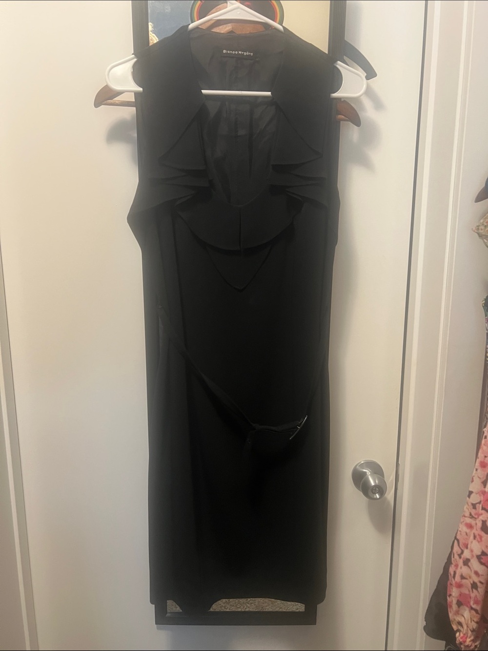Black Sleeveless Ruffle-Front Midi Dress